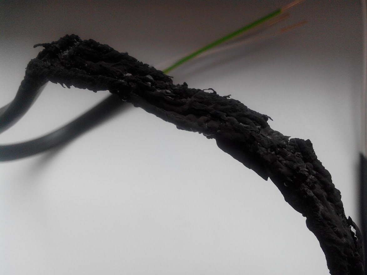 Так выглядит изоляция кабеля после проверки его на горючесть
